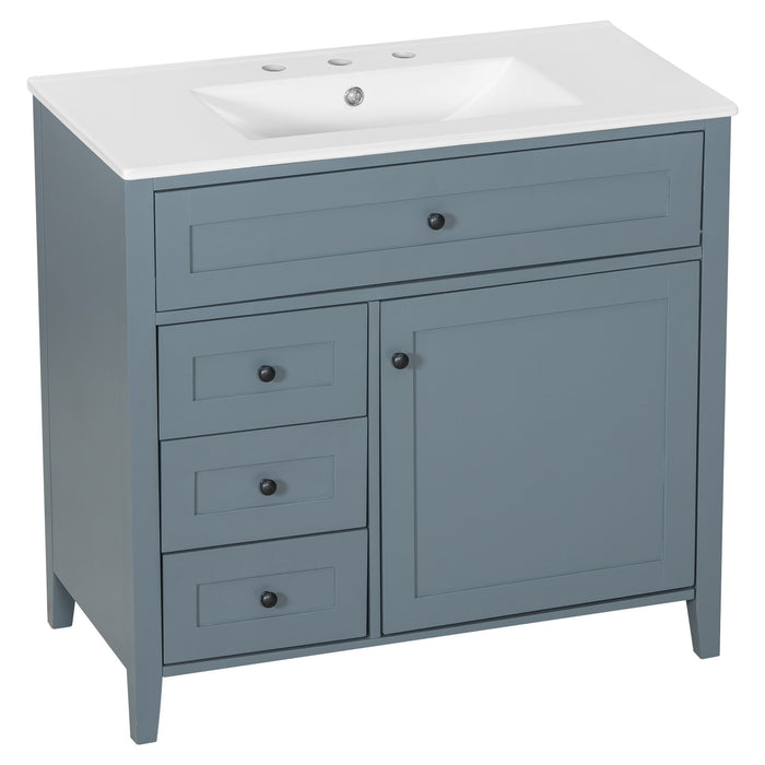 Bathroom Vanity With Sink, 3 Drawers & Cabinet With Adjustable Shelves
