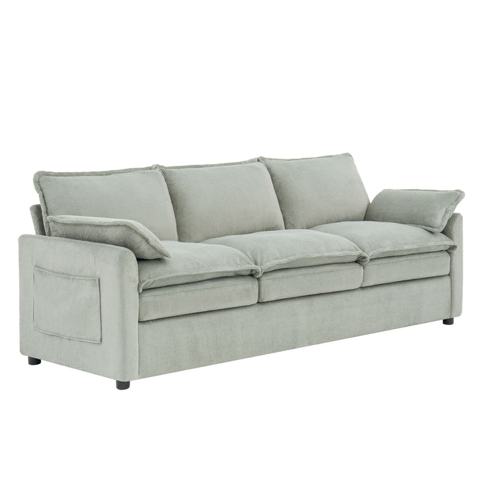 Modern 3 Seater Sofa With Side Storage Pockets For Living Room