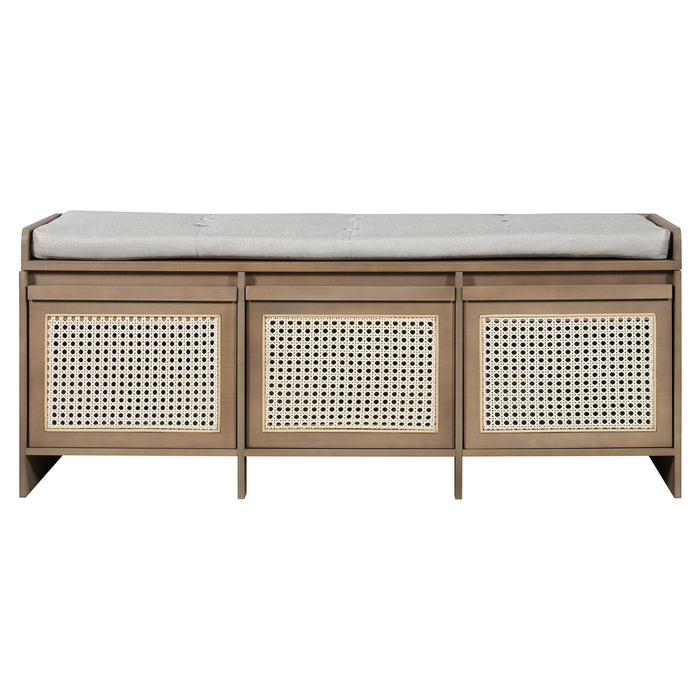 Entryway Shoe Bench With Drawers & Button Tufted Cushion