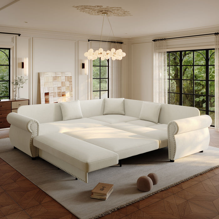 L-Shaped Sofa Couch With Pull-Out Bed