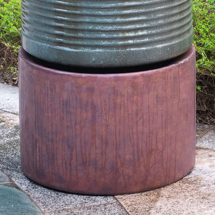 Large Modern Cylinder Ribbed Tower Water Fountain, Contemporary Outdoor Bird Bath