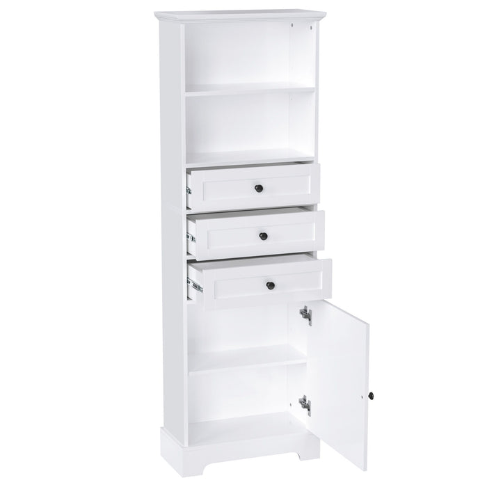 Tall Storage Cabinet With 3 Drawers And Adjustable Shelves For Bathroom