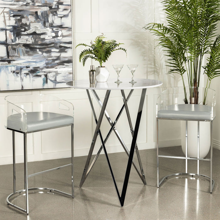 Halverson - Round Top Bar Table - White / Silver