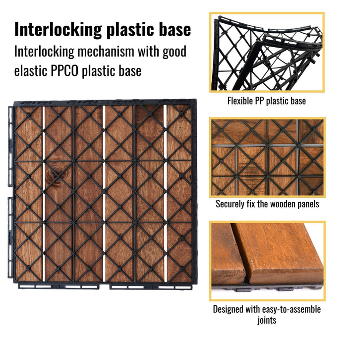 Interlocking Deck Tiles Striped Pattern, Waterproof Anti Mildew Brown