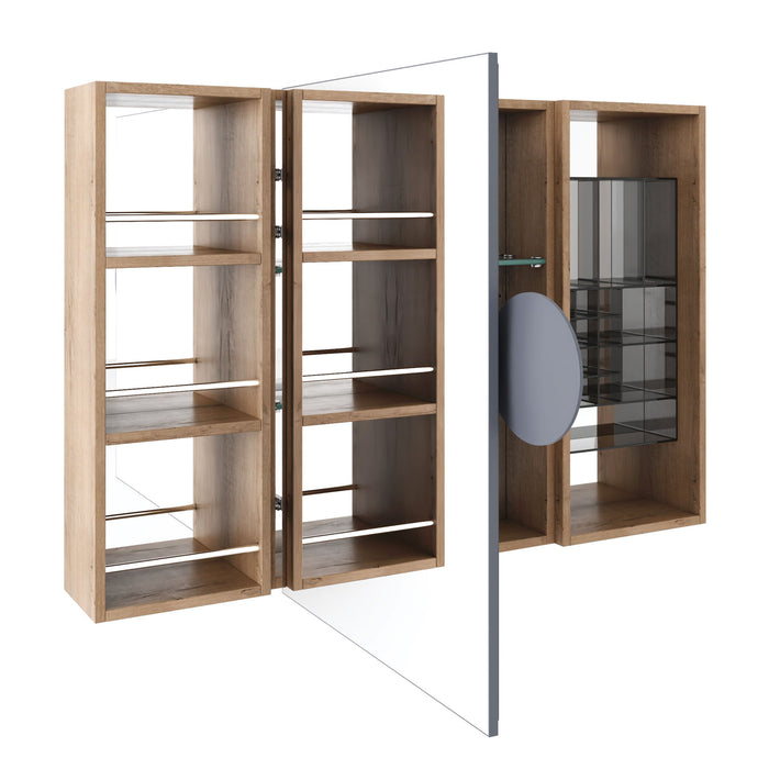 Wall Mounted Bathroom Mirror Cabinet With Adjustable Shelves Storage Cabinet - Imitative Oak