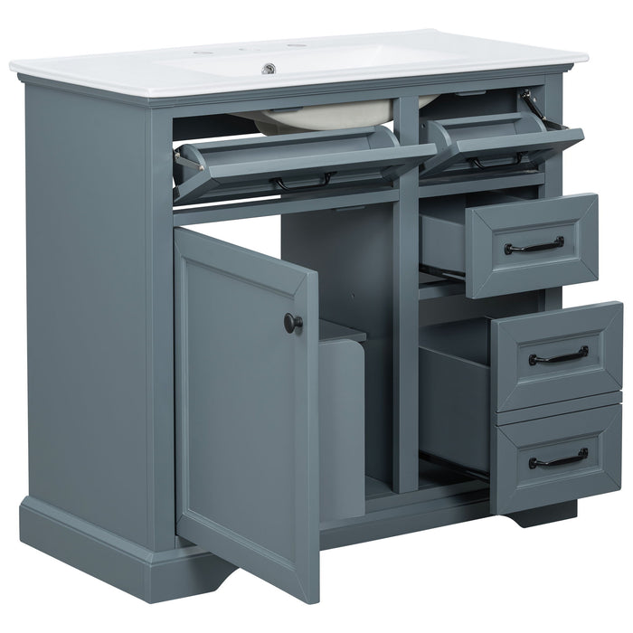 36" Bathroom Vanity With Sink, 2 Tip-Out Drawers, Soft Close Hinges