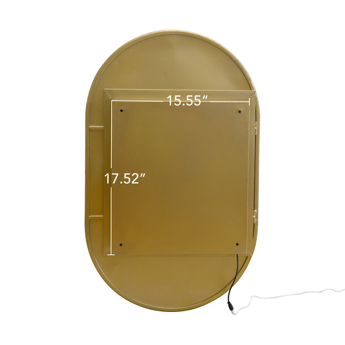 Oval Medicine Cabinet Mirror Bathroom Mirror With Storage Wall Mounted Medicine Mirror Cabinet With LED - Golden