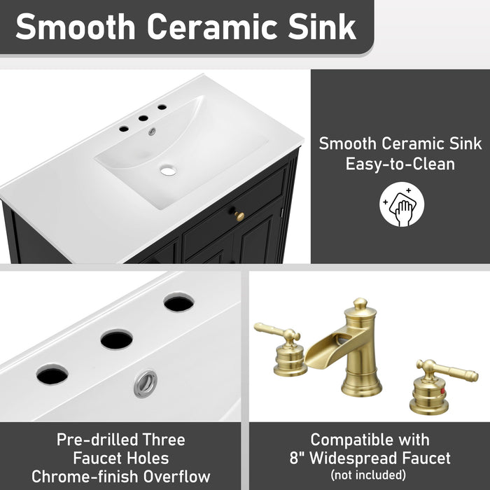 Modern Bathroom Vanity With Ceramic Sink, Freestanding, One Tip Out Drawer, 3 Side Drawers, Adjustable Shelf