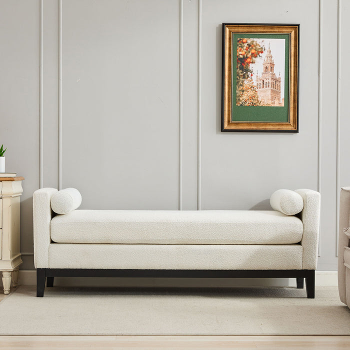 Upholstered End Of Bed Bench With Arms, 2 Bolsters For Bedroom - Ivory