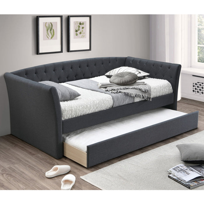 Daybed With Trundle Button Tufted Slat Included - Charcoal