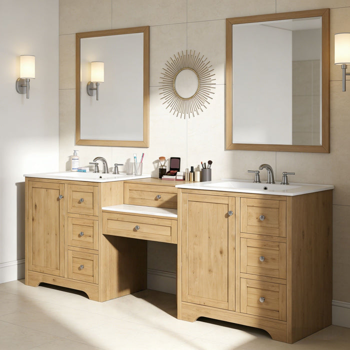Double Sink Bathroom Vanity With Countertop, 2 Ceramic Sinks, 6 Drawers, Soft Close Design