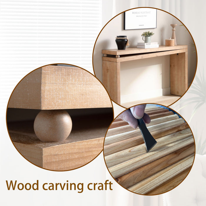 Slim Console Table, Narrow Entryway Table With Bead Detail - Light Natural / Natural