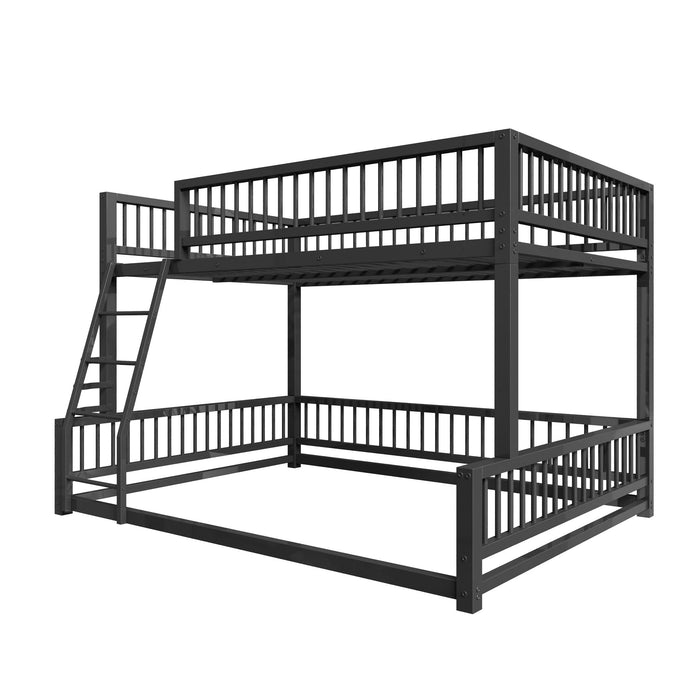 Bunk Bed Frame With Ladder And Safety Guardrails