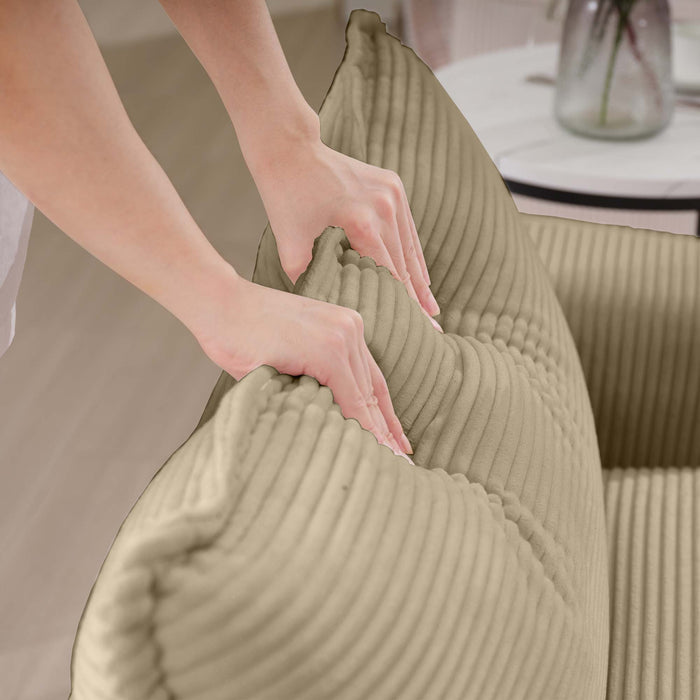 Modern Upholstered 4 Seater Fabric Sofa With Arm And Throw Pillows