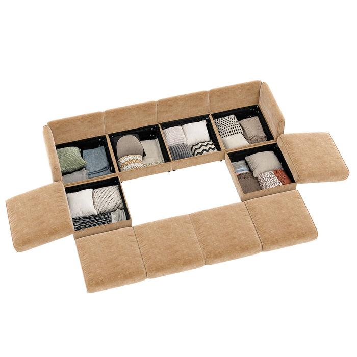 Contemporary Elegant White Chenille Sofa With Storage And Ottoman