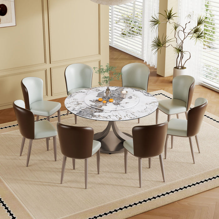 Round Dining Table With 360° Rotating Lazy Susan Scratch & Heat - Dark Purple / White
