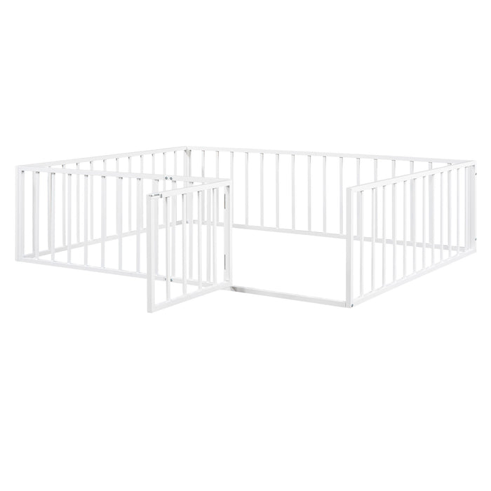 Metal Floor Bed Frame With Fence And Door