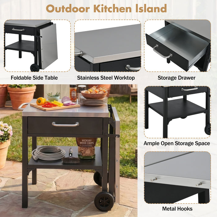 Foldable Outdoor Kitchen Cart With Storage For Patio