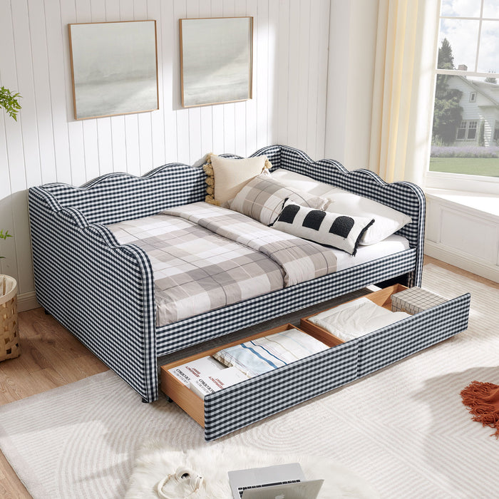 Gingham Daybed With USB Charging Port, Wave-Shaped Design
