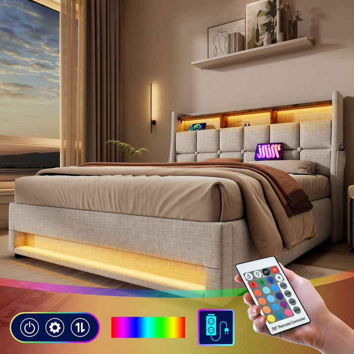 Upholstered Platform Bed With A Hydraulic Storage System, LED And USB Charging (Without Mattress)