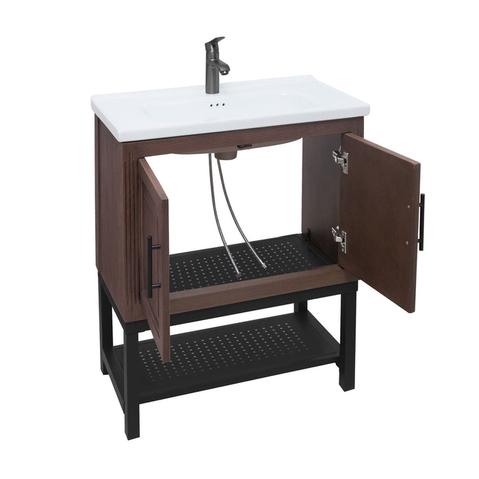 Modern Freestanding Bathroom Vanity With Ceramic Sink, Hot And Cold Faucet, Storage Cabinet & Open Shelf