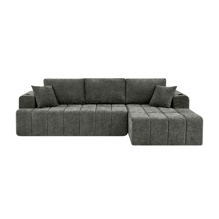 L - Shaped Sectional Sofa With Cup Holders & Side Pockets