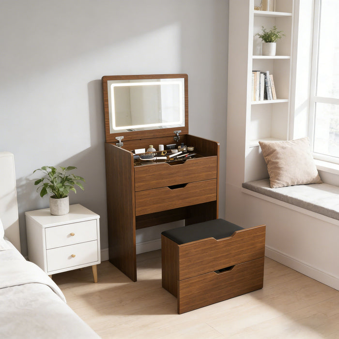 Vanity Desk With Lighted Mirror & Stool