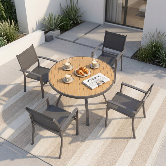 Outdoor Round Patio Table With Slatted Top - Gray