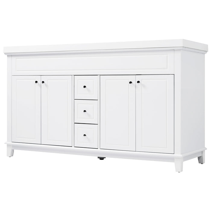 Bathroom Vanity With Double Sinks, 3 Drawers & 4 Doors, Soft Close, All Open Back Design - White