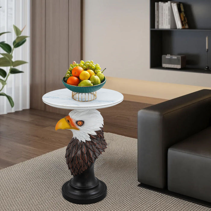 Eagle Head Accent Table, Animal Statue End Tables For Living Room - Brown / Antique White