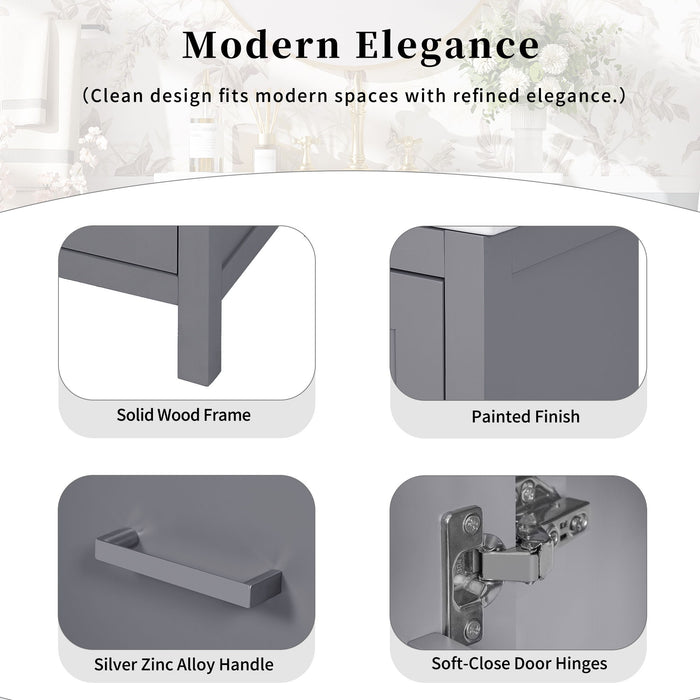 Bathroom Vanity With Integrated Undermount Ceramic Sink, 2 Doors And 1 Drawer, Soft Close Hinges