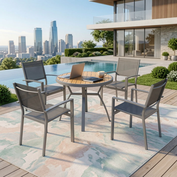 5 Piece Patio Dining Set & Table And Chairs For Outdoor Use - Gray