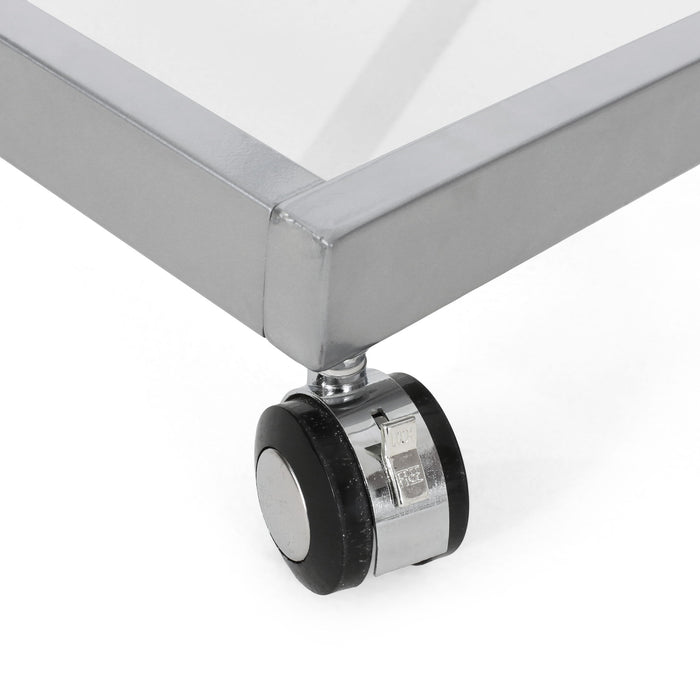 Modern Z Shaped Bar Cart With Tempered Glass Shelves - Silver