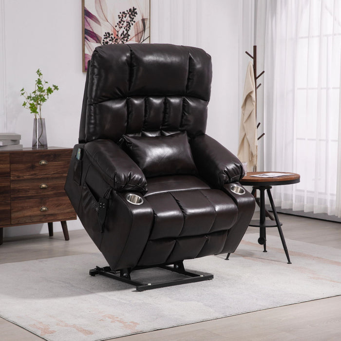 Lift Chair With Heat & Massage, 2 Pockets, 2 Cup Holders, Dual Remote - Wine Red