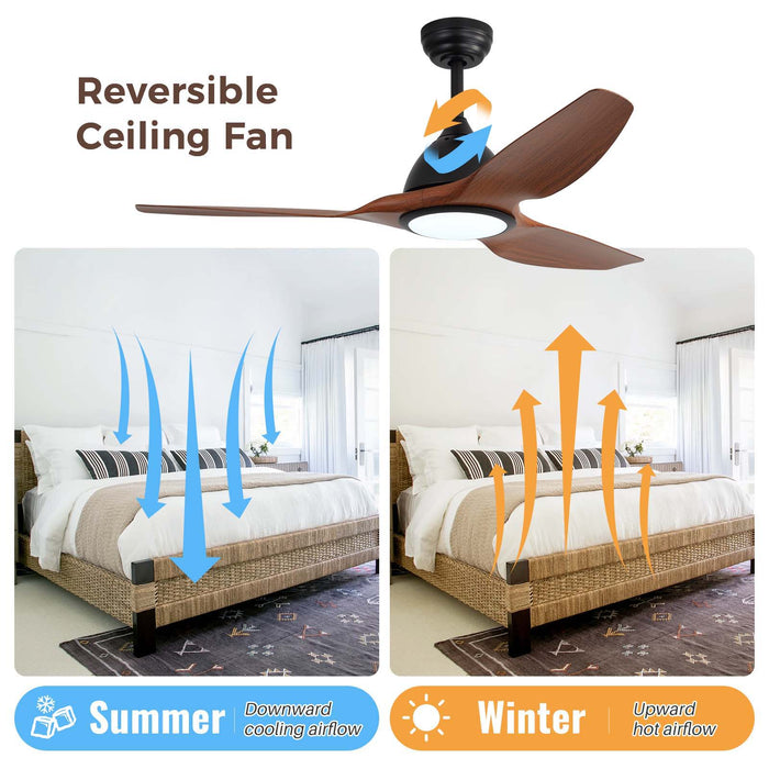 52" Smart Ceiling Fan, Dimmable 3 Color LED Light, Remote Control, Quiet Reversible DC Motor