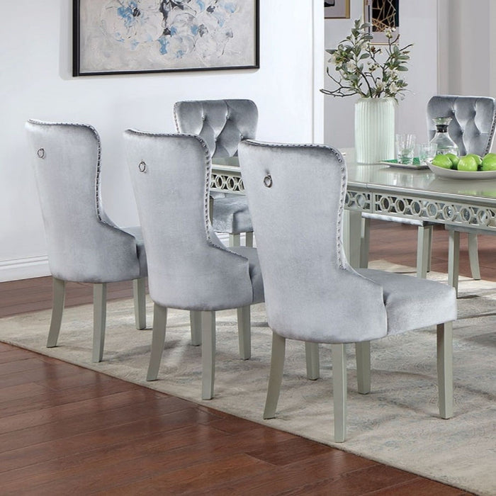 Upholstered Wingback Dining Chair (Set of 2) - Dark Gray / Silver
