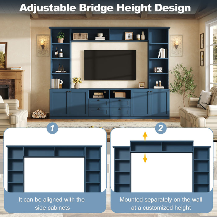 Farmhouse Elegant Entertainment Center Wall Unit With 4 Drawers