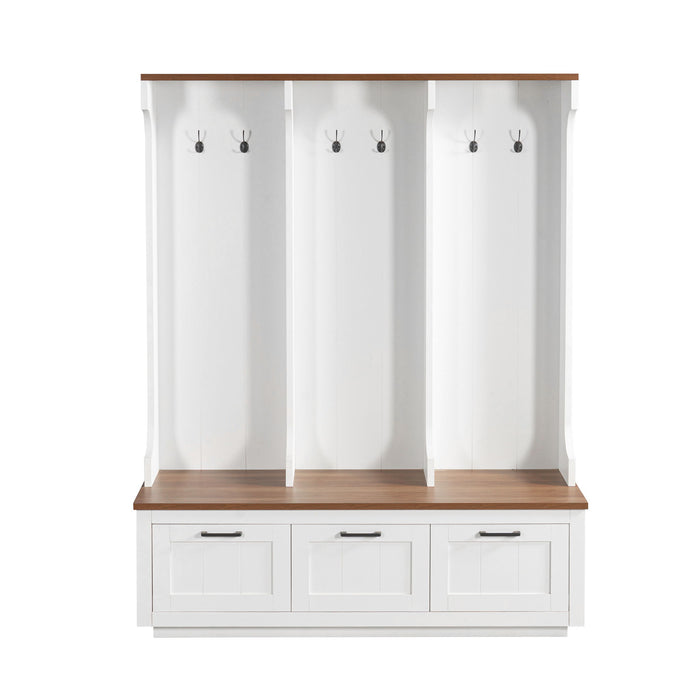 Hall Tree With Bench And Shoe Storage, 3 Large Drawers, Open Storage Shelves & Hooks