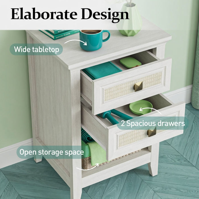 Nightstand With 2 Drawers Bedside Table