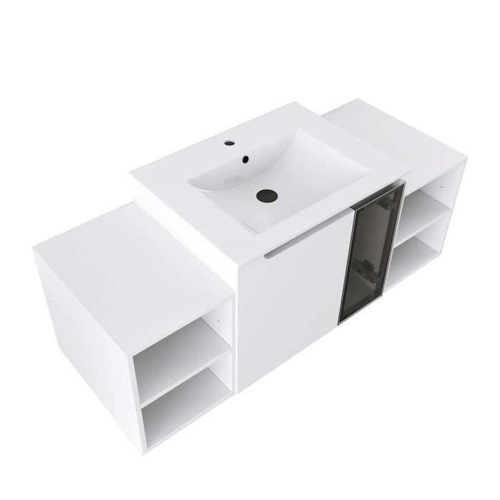 Wall Mounted Bathroom Vanity With Sink, Cabinet & Half Door