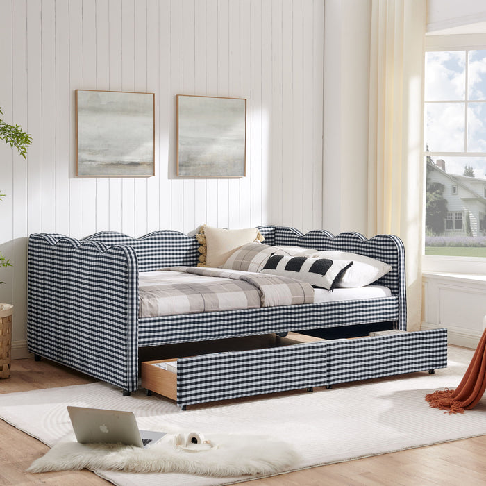 Gingham Daybed With USB Charging Port, Wave-Shaped Design