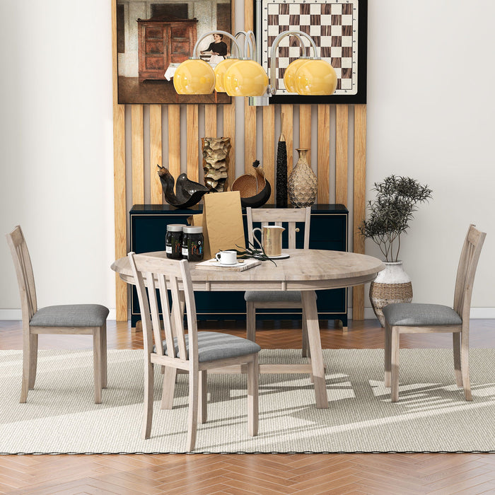 5 Piece Wood Dining Table Set With Extendable Round Table And 4 Chairs