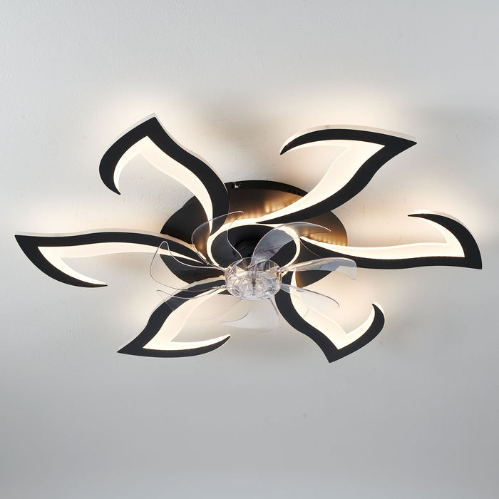 Flower Ceiling Fan With LED Dimmable Light, Flush Mount Ceiling Fan With Remote Control, Low Profile Design, 6 Speeds, Timing Function