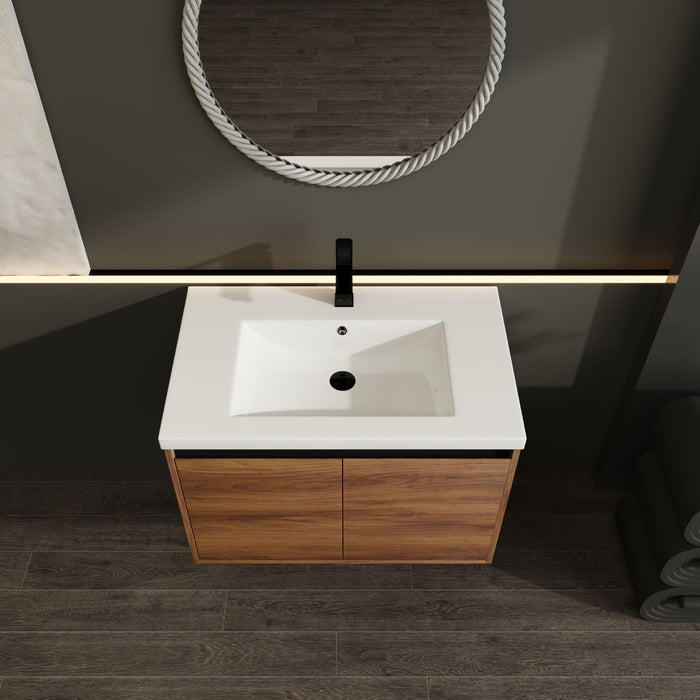Bathroom Vanity Set With Resin Countertop Sink And 2 Doors, Engineered Wood