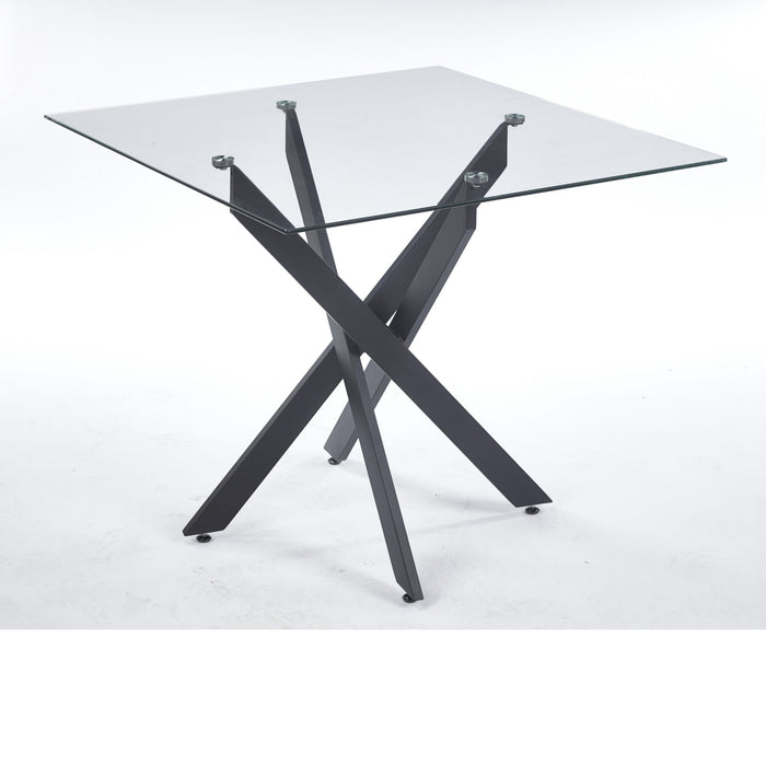 Dining Table With Cross Metal Leg And Tempered Glass, Modern Space Saving Kitchen Table For Living Room Legs, Square Table