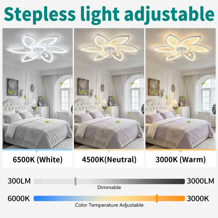 30" Flower 6 Speed Ceiling Fan With Remote Controlled LED Lights, Low Profile Flush Mount Fan