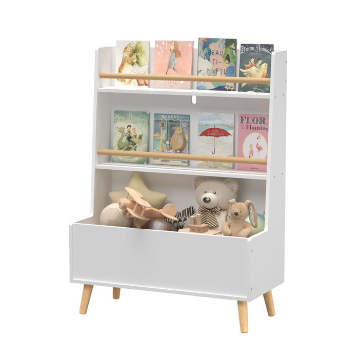 Bookshelf , Book Organizer With Toy Storage - White