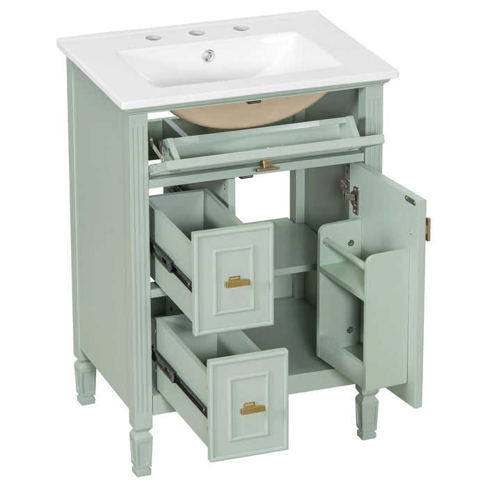 Modern Bathroom Vanity With Sink, Flip Drawer, 2 Drawers, Adjustable Shelf