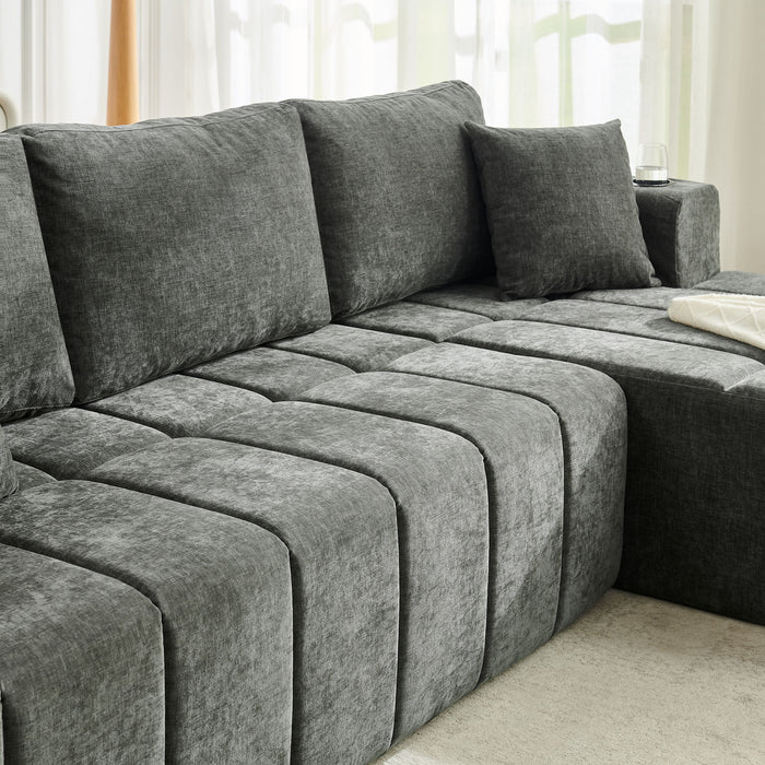 L - Shaped Sectional Sofa With Cup Holders & Side Pockets