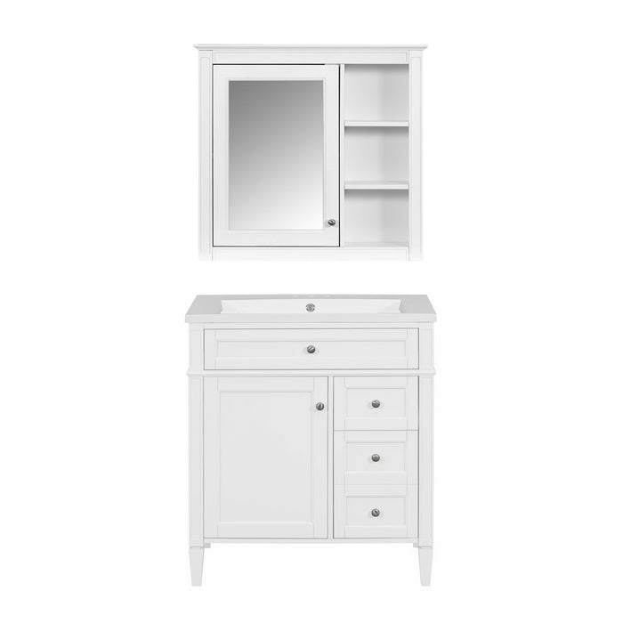 Bathroom Vanity With Top Sink, Storage Cabinet With 2 Drawers And Tip Out Drawer, Freestanding Set With Mirror Cabinet